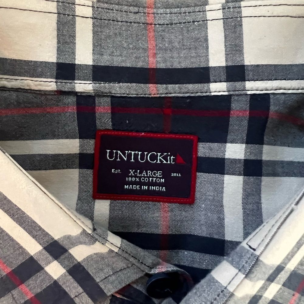 UNTUCKit Mens Shirt Long Sleeves Button Up Cotton Plaid Navy White Size XL - Picture 3 of 8